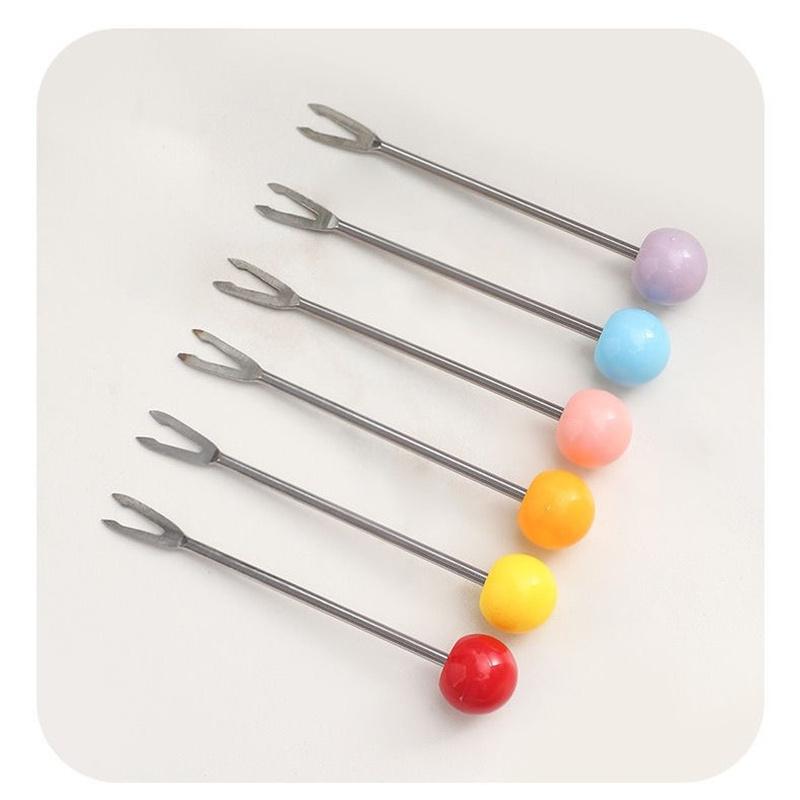 Crab Fruit Fork Set With Ceramic Holder - Stainless Steel Dessert Forks & Cute Storage Jar Kit