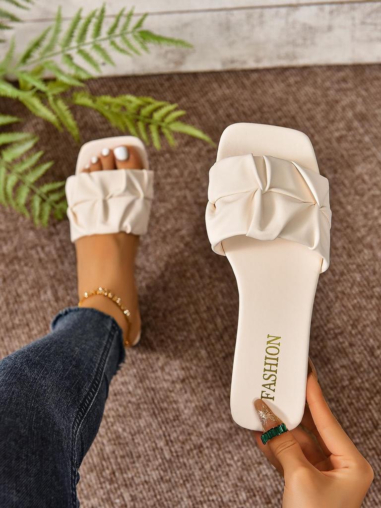 Women's Plus Size 2025 Summer Casual One-Strap Pleated Flat Slippers - Fashionable & Comfortable