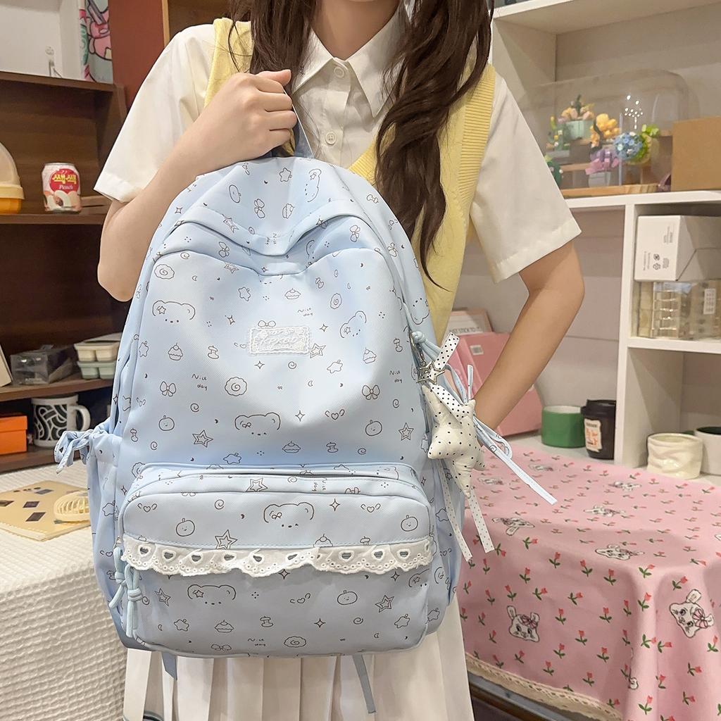 Schoolbag lace college style fresh schoolbag girl Korean backpack ins niche high value junior high school backpack