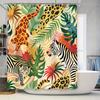 Animal Print Shower Curtain TROPICAL JUNGLE Wildlife Pattern Bath Rug Decoration Zebra Leopard Tiger Greenery Yellow Red Decorat