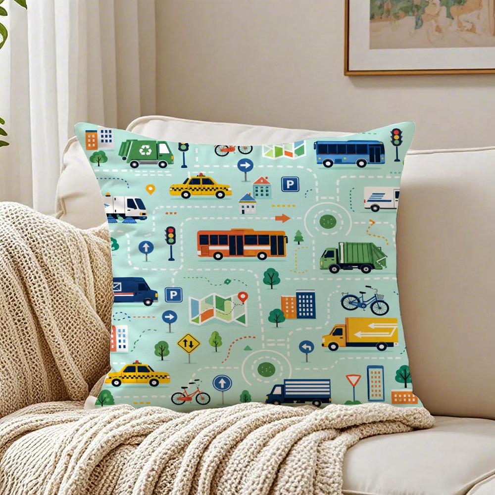 Art Transportation Cars Truck Boat Racing Cushion Cover Cushion Covers Machine Washable Wrinkle-Resistant Soft Durable