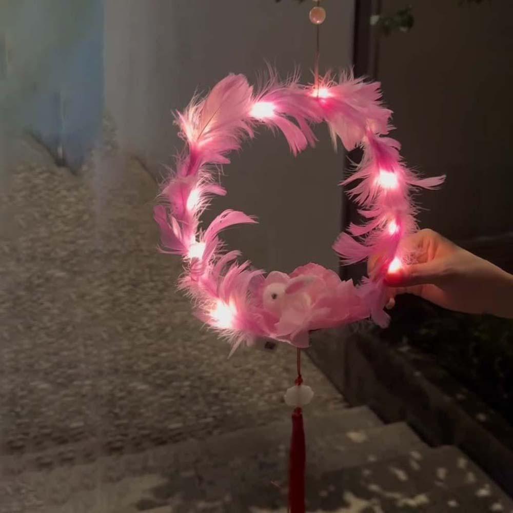 Handheld Children's Rabbit Lantern Handmade Feather Bunny Lamp Kindergarten