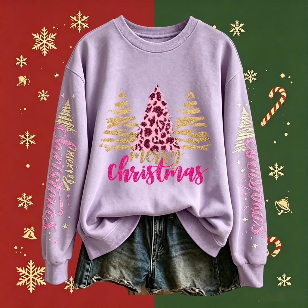 Women's Fashion Long Sleeve Crewneck Pullover Sweatshirt with Christmas Print Top