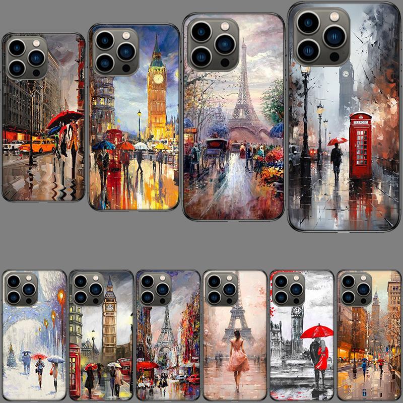 Artist London Painting Oil Painting Phone Case For Iphone 16E 15 Pro 14 Plus 17E 16 17 Pro Max Air 11 12 13 Mini Shockproof C