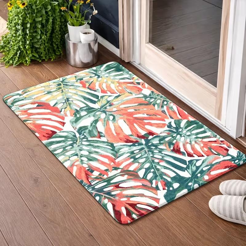 Vintage Tropical Banana Leaf Bird Door Mat Non Slip Entrance Doormat Jungle Palm Floral Pattern Floor Rug for Front Door