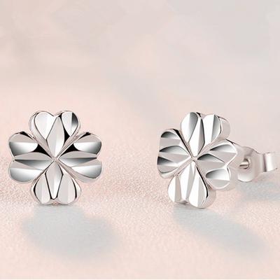 S925 Sterling Silver Four Leaf Clover Ear Stud Women's Creative Personality Carven Design Sterling Silver Earrings Graceful Earrings