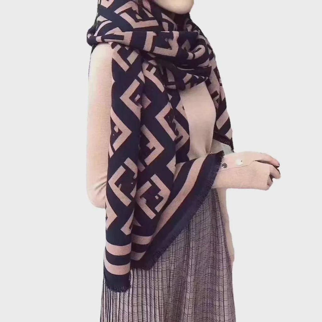 Dámský podzimní a zimní teplý šál s písmenem F, korejský styl, šála z imitace kašmíru