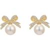Französisch Elegant Mikro Set Zirkon Schleife Perlenanhänger Ohrringe 2024 Neues Design Zirkon für Damen Mädchen Mode Ohrschmuck