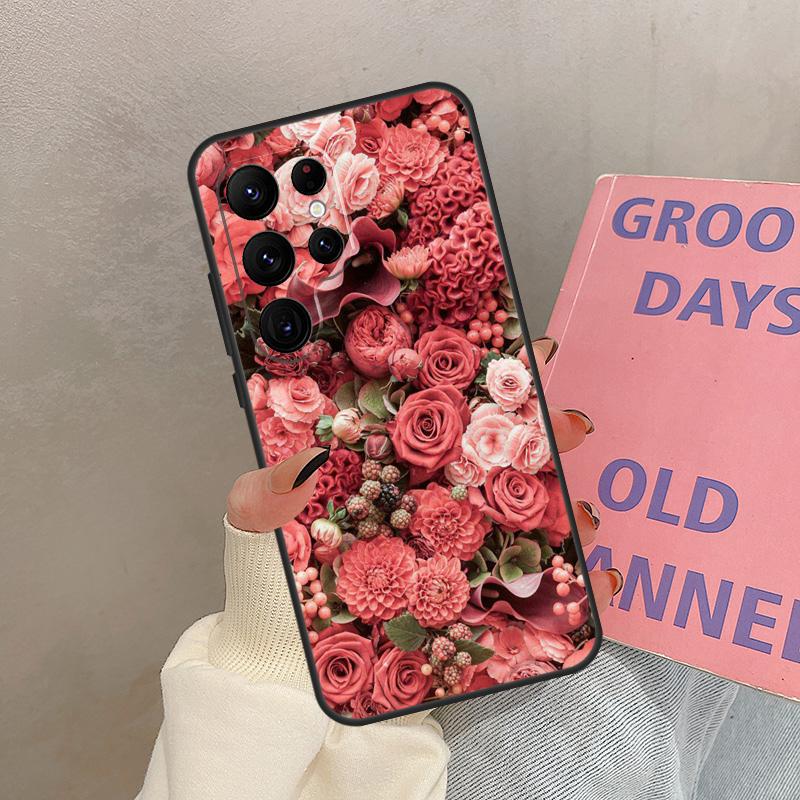 Pink Roses Bouquet Flowers Case For Samsung Galaxy S25 Ultra S20 S21 S22 S23 S24 Ultra S9 S10 Plus S25 FE Cover Coque