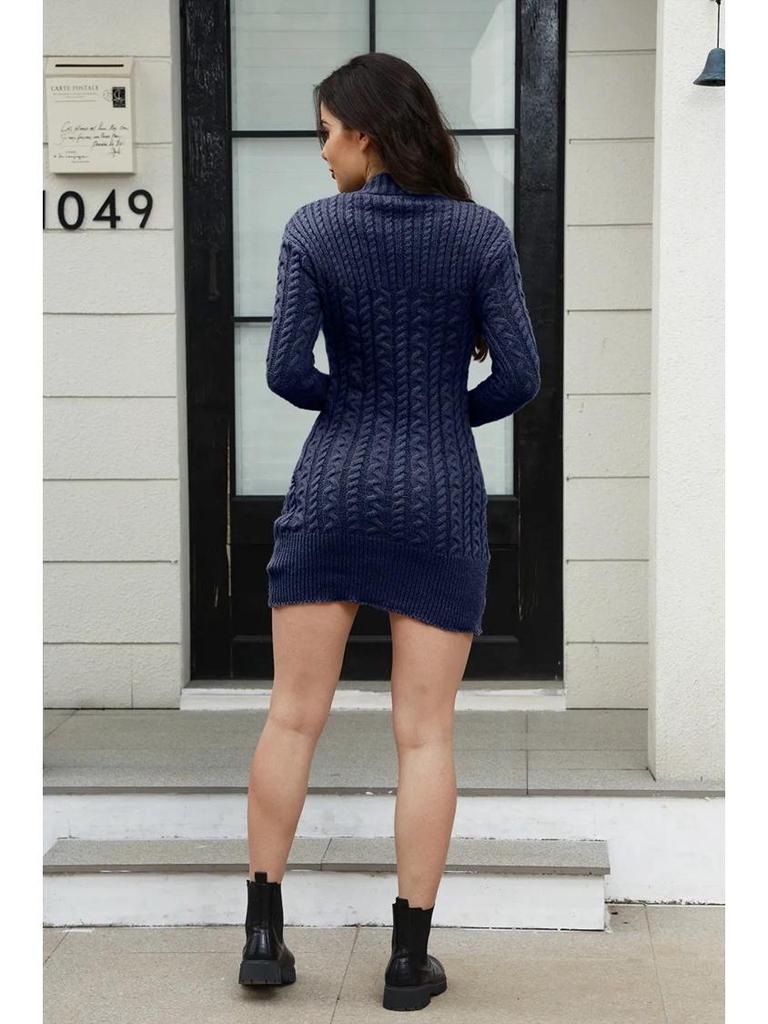 Cross-Border Fashion Cable Knit Sweater Dress: New European & American Mid-Length Autumn/Winter Women's Clothing