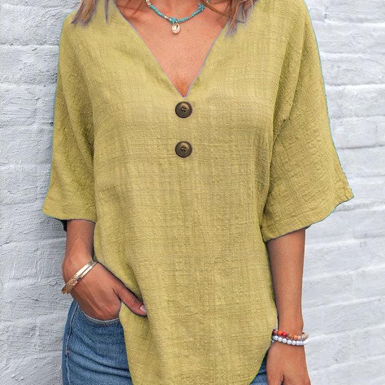 

Модна повсякденна футболка з короткими рукавами та V-подібним вирізом для жінок XXL жовтий