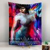 Abstract streaks of vibrant colors frame a futuristic figure in motion. Patterned tapestry for bedroom and living room home decor