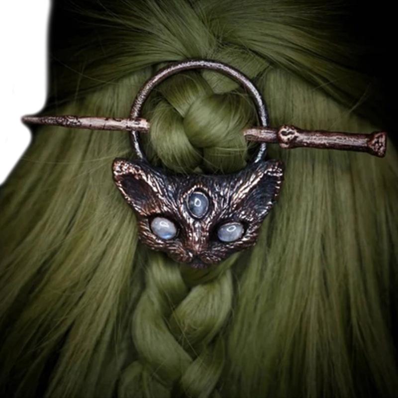 

Elegant Moonstone Hairpin Vintage Metal Chopsticks Nordic Style Headdress Gothic Punk Hair Sticks Girls Hair Accessories