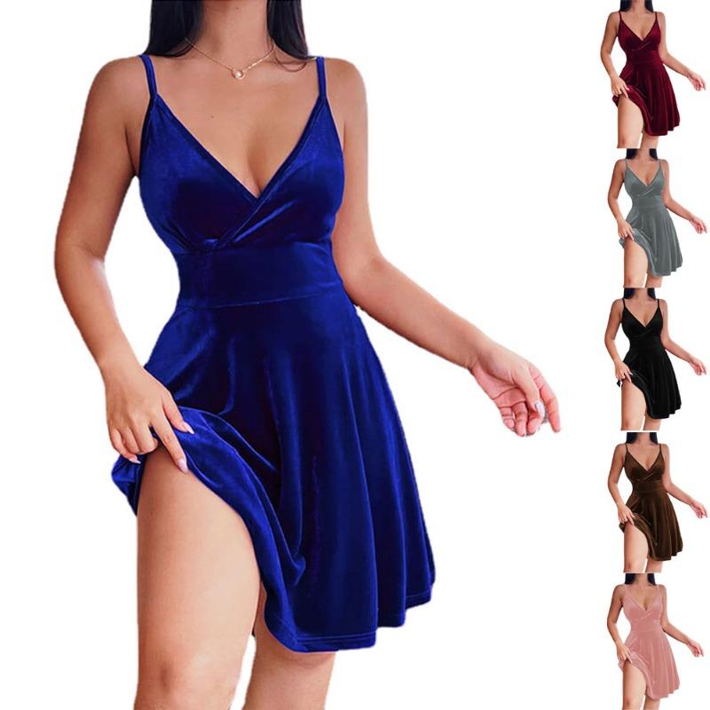Sexy High Waist Low Cut V-Ausschnitt Kleid Temperament Mode Abend Elegante Dame Kleid