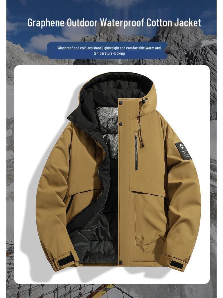 Men's Winter Windproof Cotton Ski Jacket - Graphene Lined, Warm Outdoor Sports Coat for Couples.