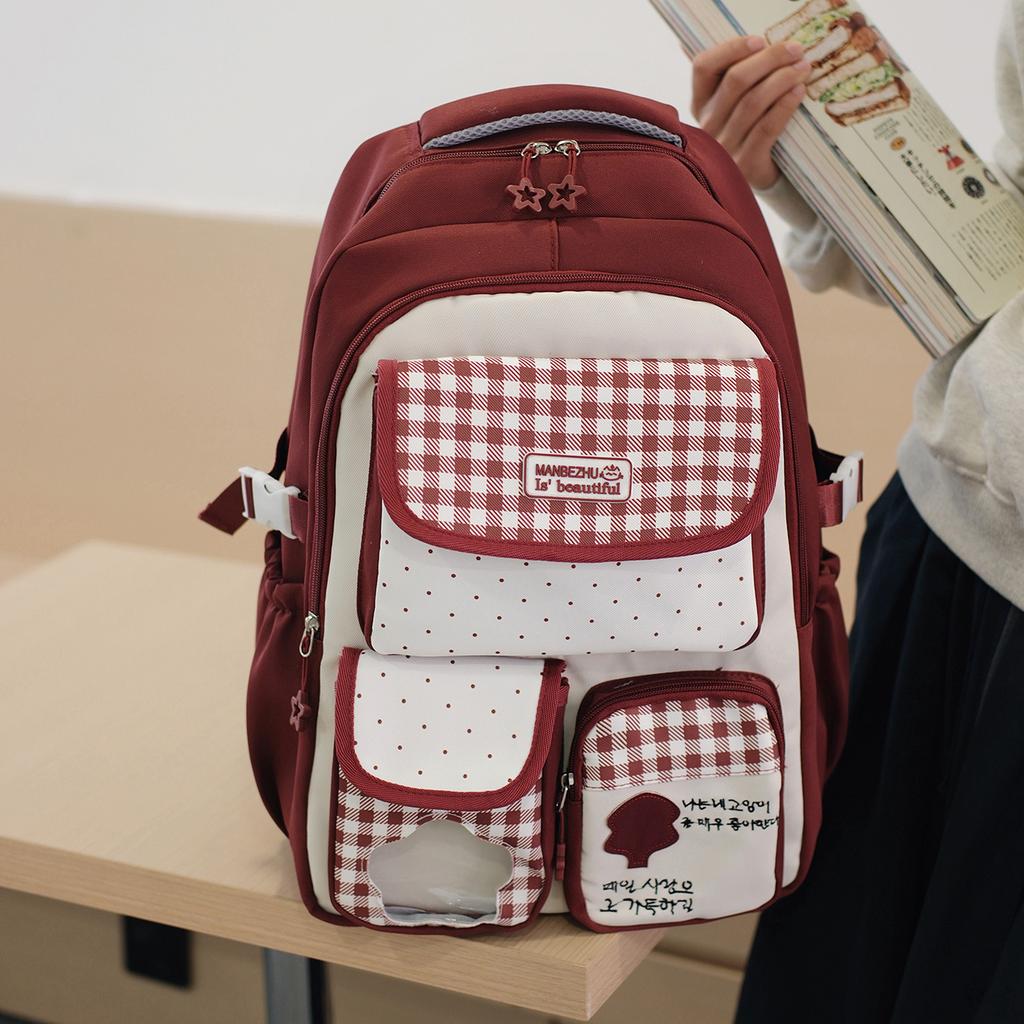 School Bag New Student Backpack for Women, Japanese Cute Dopamine Colorblock School Bag, Academy Style Junior High School Backpack