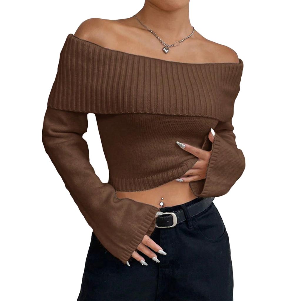 Women's Off-Shoulder Cropped Long-Sleeve Pullover Top
