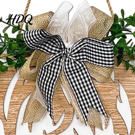 Rustic Wooden Ornament with Green Leaves Highland Cow Welcome Sign Hanging Sign Bow And Porch Decoration for Home Artificial Leaves Farmhouse Front