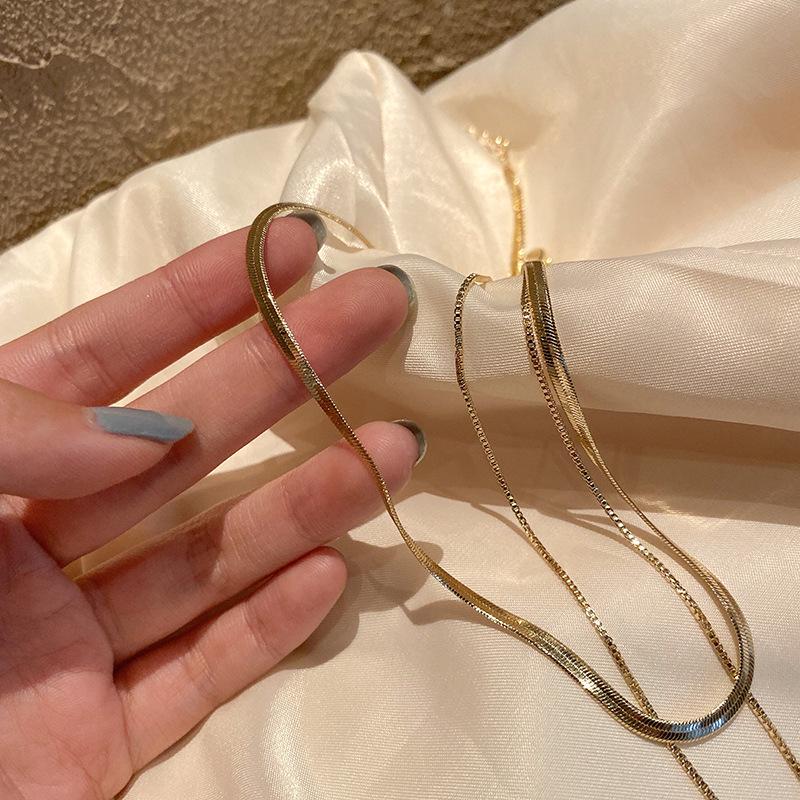 

Двухслойное колье «Змеиная кость»: Летняя роскошная ключичная цепочка для женщин, универсальный ретро хип-хоп стиль