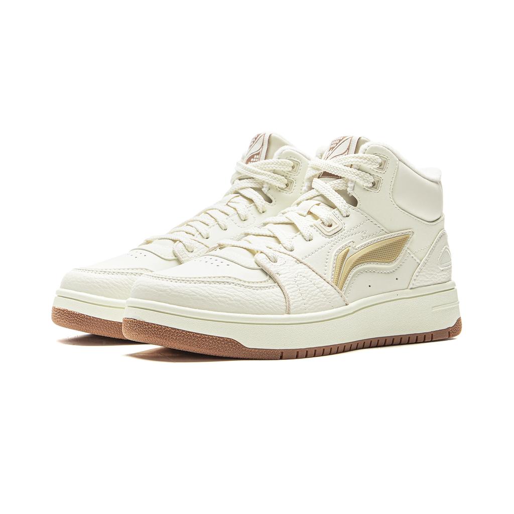 Li Ning Tianji HI Slip Resistant Cushioning Abrasion Resistant Mid Top Skateboard Shoes Women's Mother Of Pearl White AGCV340-5