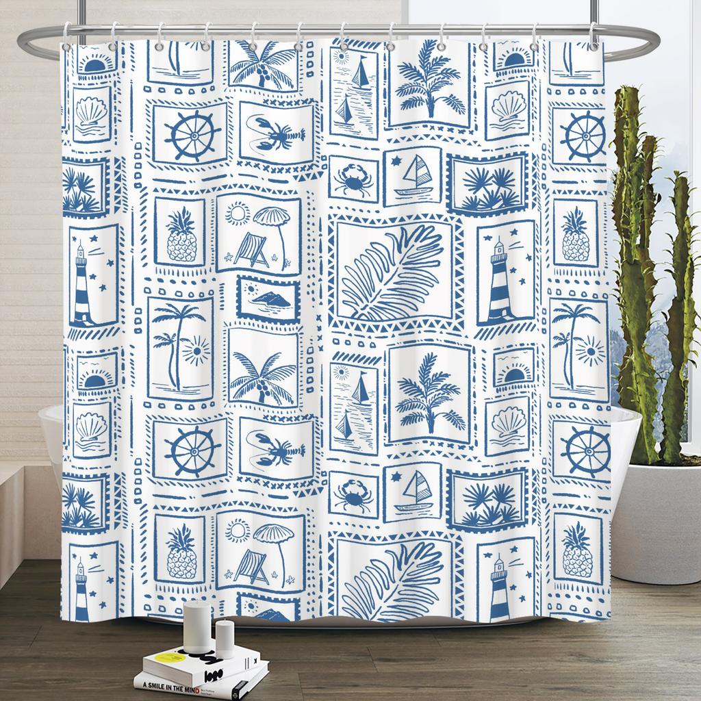 Marine Life  Shower Curtain Turtle Shells Starfish Anchor Ocean Style With Hooks Bathroom Decor Curtain Waterproof Sea Theme