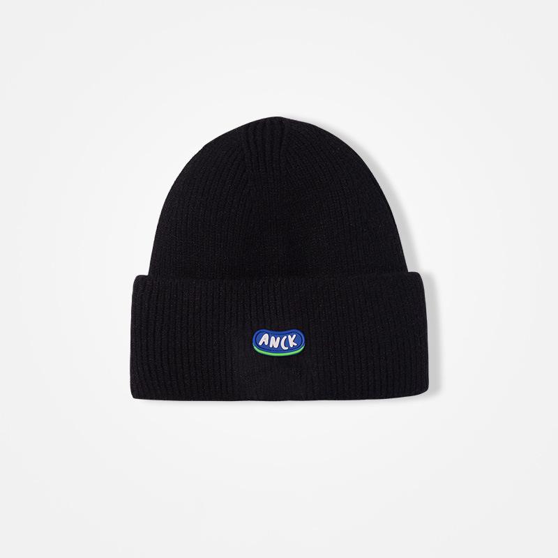 Beige knitted hat women's autumn and winter blue wool hat men's pullover versatile ear protector cold hat showing face small hat keeping warm