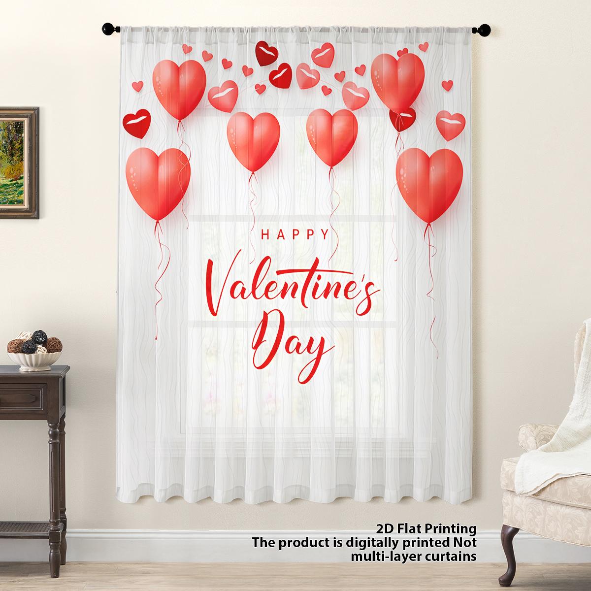 

1PC Valentine s Day Theme LoveHeart WindowCurtain Rod Pocketed Decorative WindowSheer for Living Room Bedroom Holiday Atmosphere 100*130 Rod Pocket 1pcs