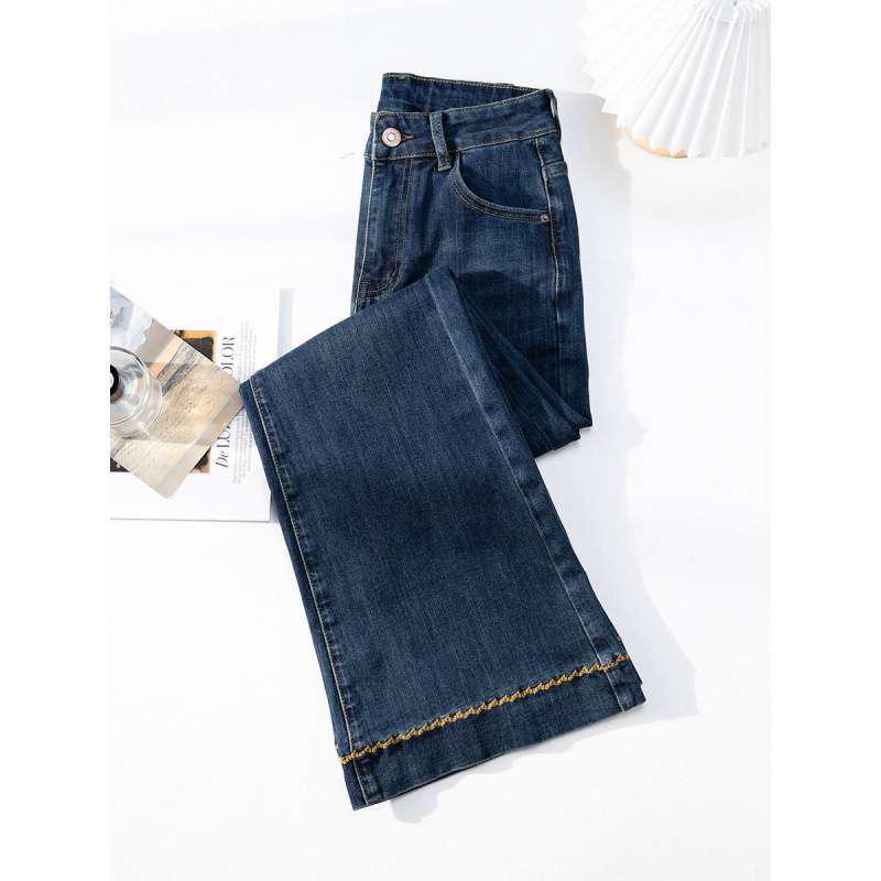 2026 Winter Velvet Thick Embroidered Straight-Leg Jeans - Women's Cropped Wide-Leg Pants, Versatile Style