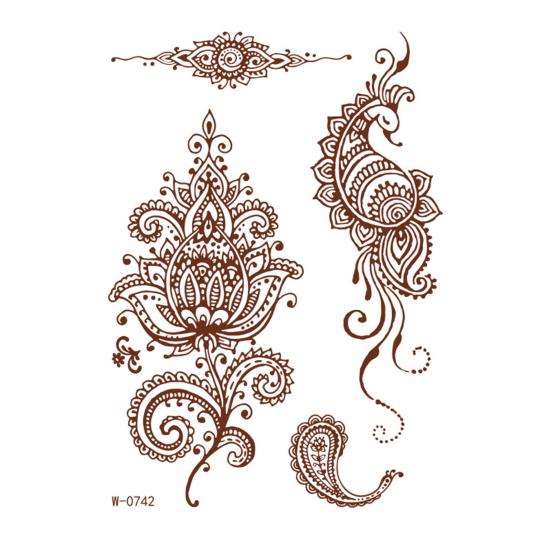 Henna Tattoo Stickers, Red Brown Waterproof Lace Temporary Tattoos, Indian Mehndi Body Art for Women Girls, Festival Makeup