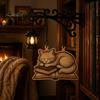 Retro Bookshelf Light Vintage with Cat Sleeping on Book Design, Lantern Rustic Metal Wall Lamp for Reading, Decorative LED Study Room Library