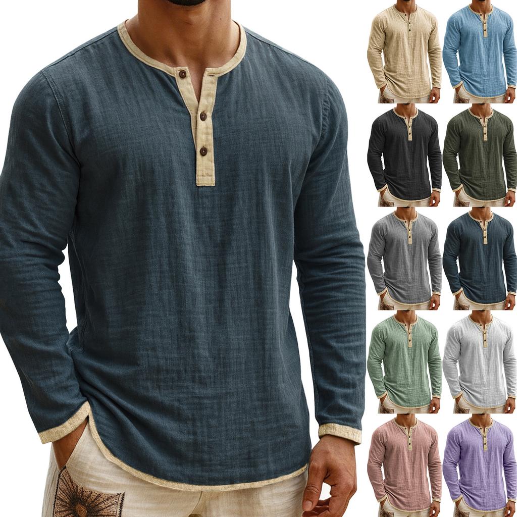 Men's Solid Color Button Down Long Sleeve Tops Men's Casual Fashion Long Sleeve Tops