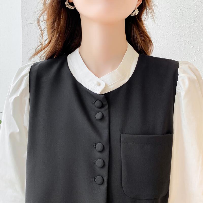ITISF4 Elegant Spring Spliced Shirt & Skirt Set