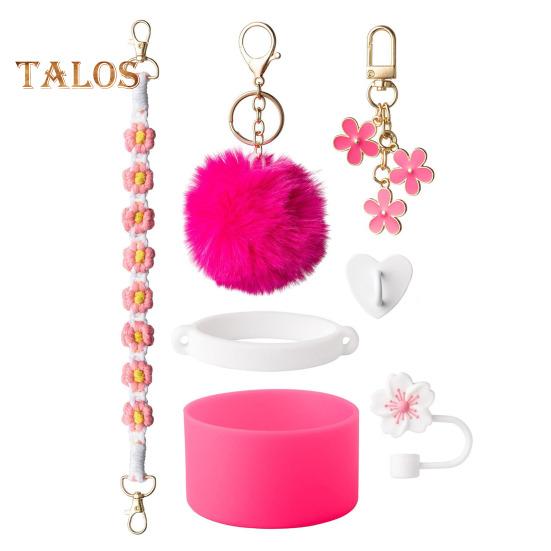 

Набор из 7 аксессуаров для стаканов объемом 30/40 унций, силиконовая ручка, ремешок, чехол для ботинка, брелок, подвески, не содержащие бисфенол-А, многоразовые декоративные подарки на Рождество розы красного