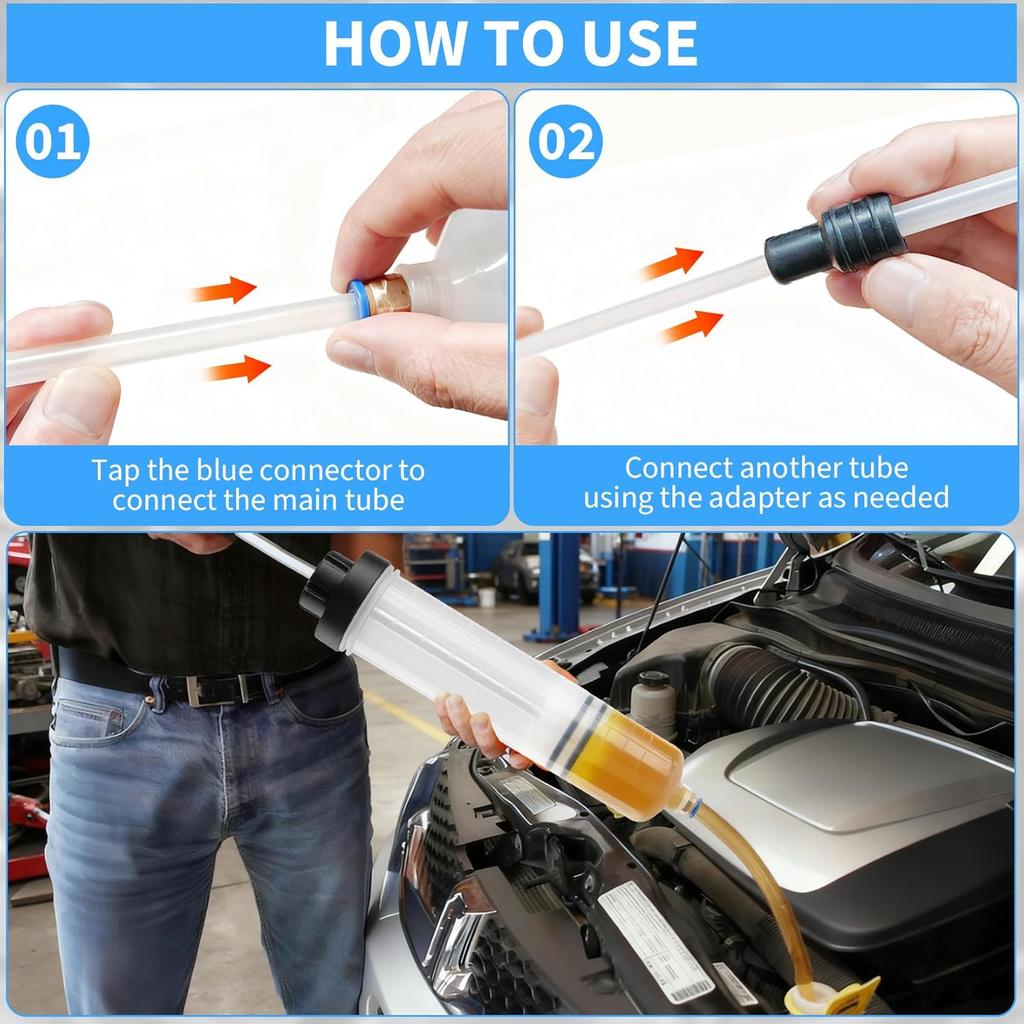2-Pack 200CC Automotive Fluid Extractor Pump, Manual Oil Change Syringe with 50cm Rubber Hose, Manual Suction Vacuum Fuel Car Transfer for Power