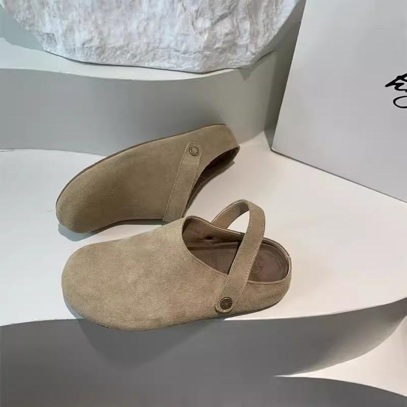 Soft leather version~ Two-wearing bag head and half slippers women's 2025 new niche round head to increase the height of lazy people to work Boken s