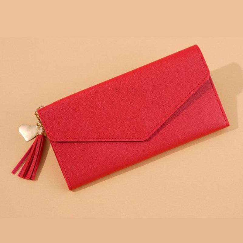 Women's Long Korean-Style Wallet with Heart Pendant and Tassel