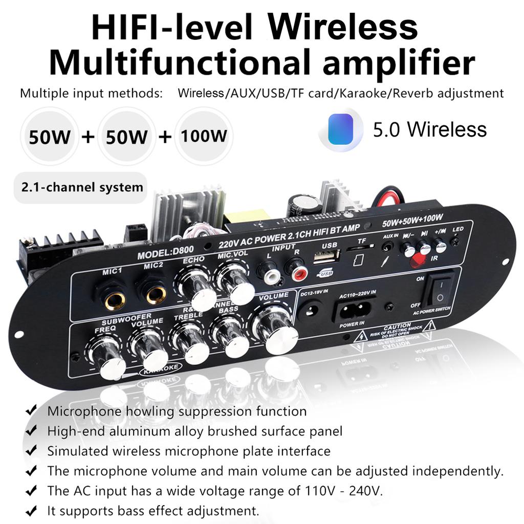 Audio Amplifier Board 50Wx2 100W 2.1 Channel BT 5.0 Digital Amplifier Board Bluetooth Power Amplifier Board for Home Outdoor
