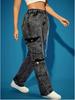 European & American Fashion Multi-Pocket High Elastic Denim Chain Work Pants