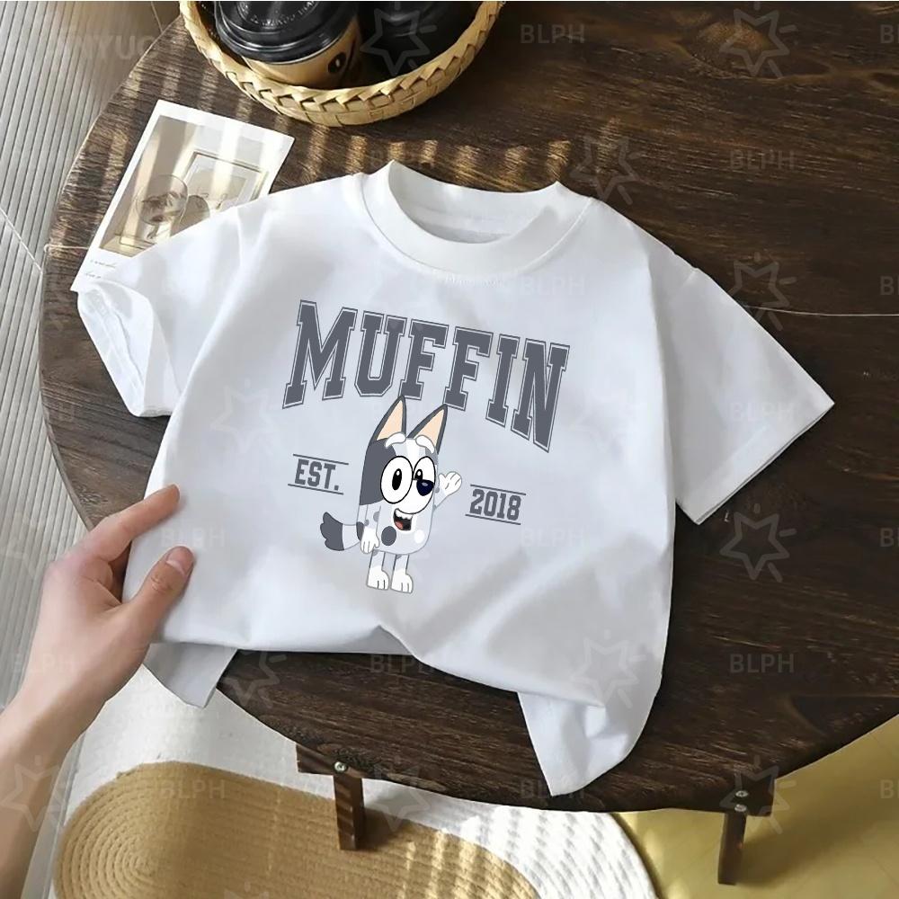 Kids TShirt Cute Bluey Character Print Soft Cotton Casual Short Sleeve Tee Tops for Boys Girls Summer Comfortable Cartoon Cloth