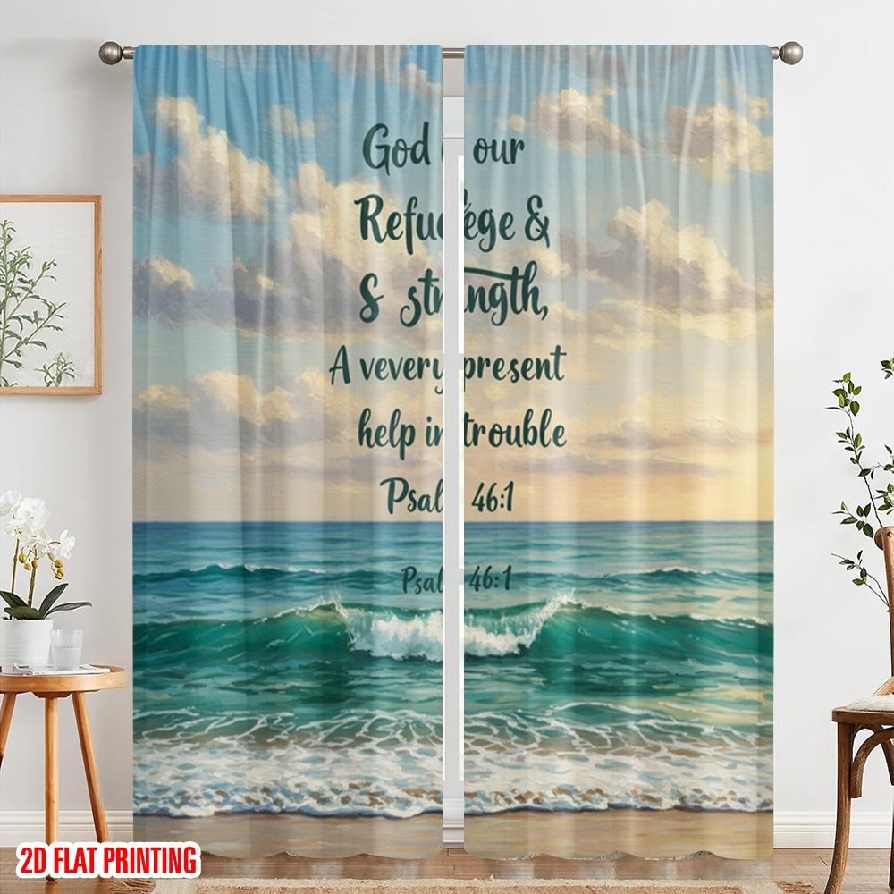 2pcs 2D Flat Printing Drapes Ocean Beach Waves God Refuge Strength Polyester Without Electricity 0 Use for Holiday Family