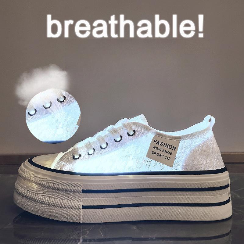 Letní síťované bílé boty Nový styl pro studentky Prodyšné Zvyšující výšku Ležérní Pouliční boty s klapáním