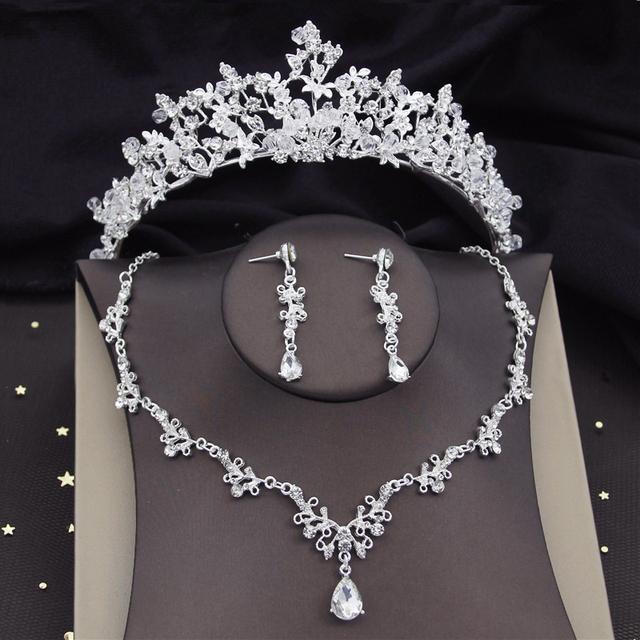 Gold Colors Bridal Jewelry Sets Women Tiara Earring Choker Necklace Set for Wedding Dress Bride Crown Sets Fashion Accessory