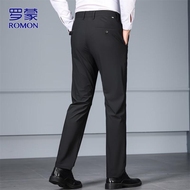 ROMON Men's Business Casual Slim Straight Stretch Trousers