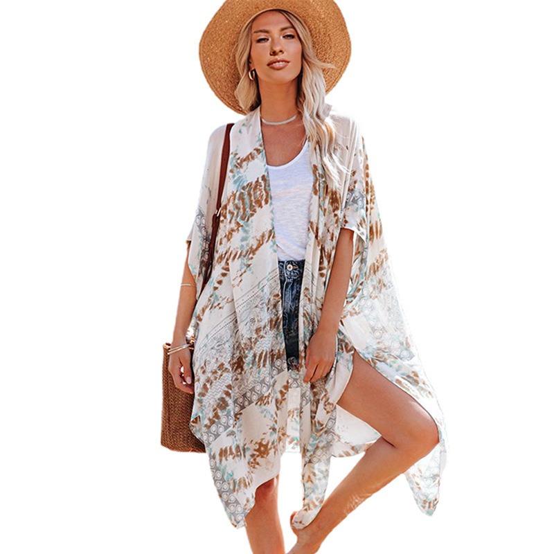Summer New Printed Blouse Women's European and American Casual Medium and Long Loose Tulle Sunscreen Jacket