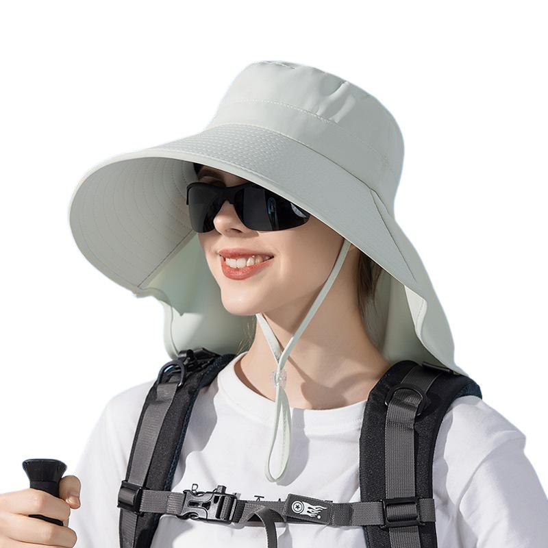 Big Eaves Shawl Sunscreen Hat European and American Bucket Hat Fashion Sun Hat Summer Outdoor Hat with Ponytail Hole Women