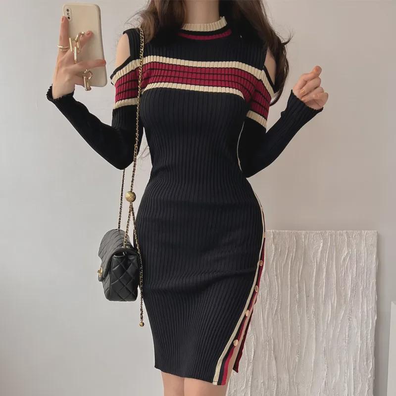 Sexy retro pletené šaty střední délky pro ženy - podzimní/zimní kolekce