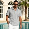 Men's Linen Short Sleeve T-Shirt Beach Casual Hooded Shirt Pure Color Shirt Comfortable Lightweight Breathable Summer Top