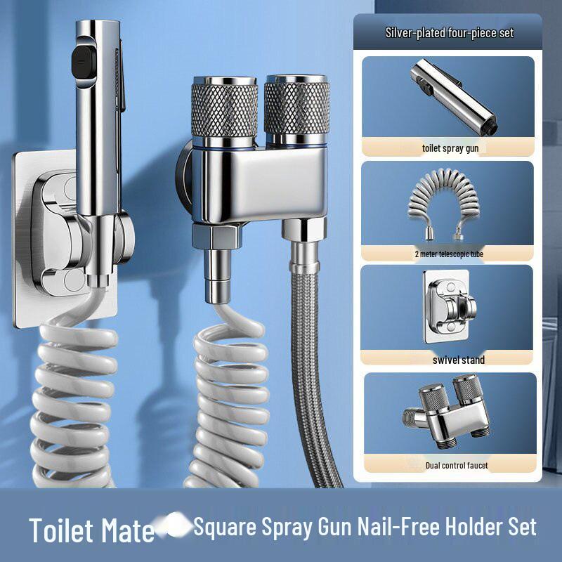 Toilet Spray Gun Set: Dual-Outlet Valve, Booster Water Gun, Feminine Wash
