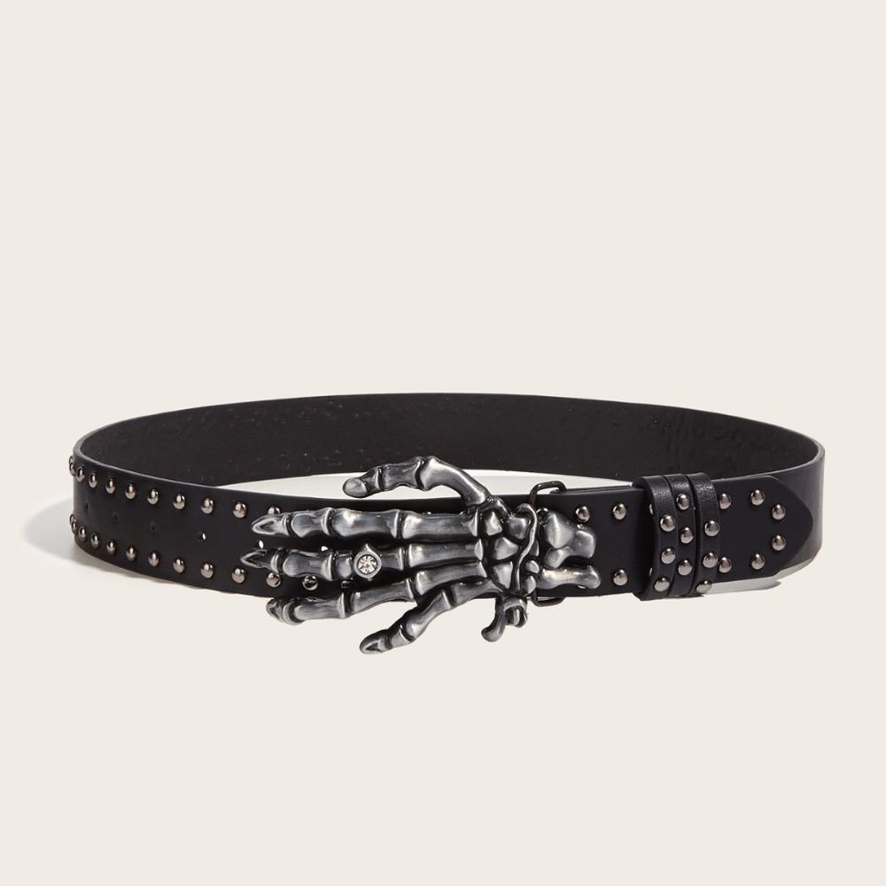 Casual Skull Belt Versatile Gothic Leather Belt Fashion Rivet Belts  Unisex