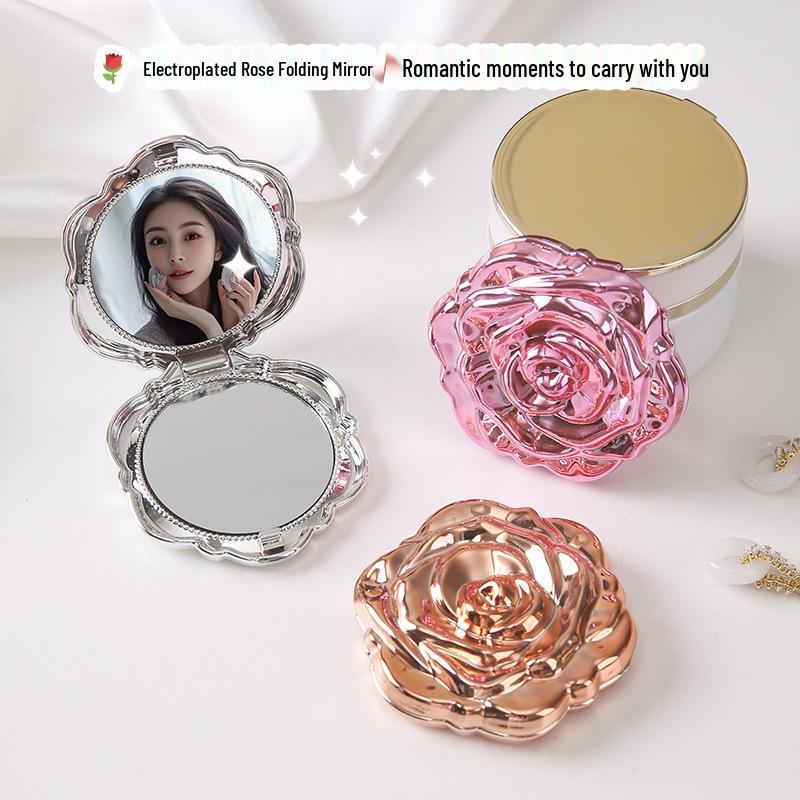 Portable Folding Rose Mirror: Compact HD Double-Sided Makeup Mirror with Flip-Top Design